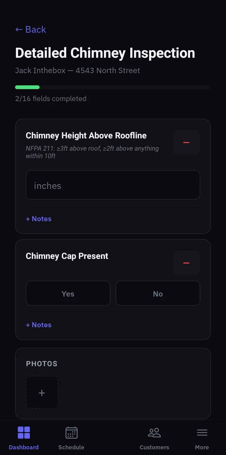 ProField detailed chimney inspection checklist on Android
