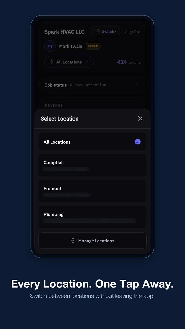 Every location one tap away — switch between locations without leaving the app — ProField